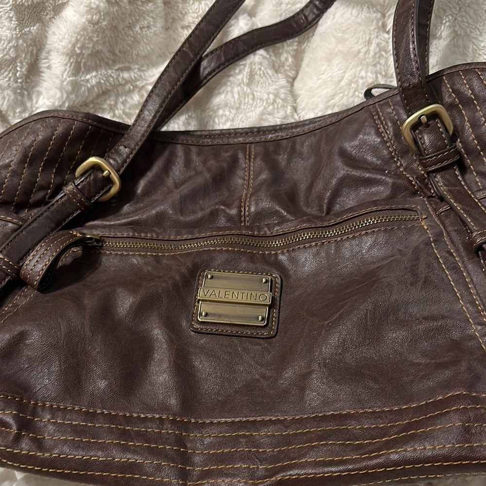 Valentino Brown Leather Shoulder Bag with Vintage Texture